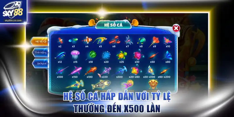 Hệ số cá hấp dẫn với tỷ lệ thưởng đến x500 lần