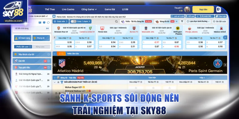 Sảnh K-Sports sôi động nên trải nghiệm tại SKY88